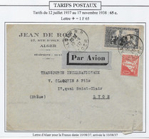 Algérie Tarifs Postaux - Lettre - Lettres & Documents