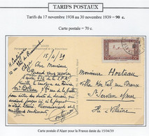 Algérie Tarifs Postaux - Carte - Storia Postale