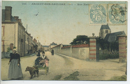 CPA 18 ARGENT Sur SAULDRE Rue Nationale Attelage De Chien  Enfants Dans Une Carriole , Femme Eglise Maisons 1906 - Argent-sur-Sauldre