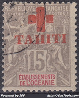 TAHITI : 15c GRIS CROIX ROUGE N° 35 OBLITERATION TRES LEGERE - Used Stamps