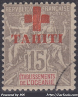 TAHITI : 15c GRIS CROIX ROUGE N° 35 OBLITERATION TRES LEGERE - Oblitérés