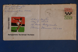 AJ1 ETATS UNIS BELLE  LETTRE  AEROGRAMME  1980   ++++JEUX OLYMPIQUES POUR PARIS FRANCE+  AFFRANCHISSEMENT  INTERESSANT - Covers & Documents