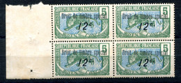 RC 21713 MOYEN CONGO FISCAUX 12c SUR 5c DROIT DE TIMBRE SPECIAL BLOC DE 4 BORD DE FEUILLE NEUF ** MNH TB - Ungebraucht