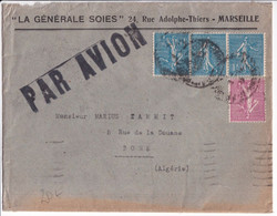 1932 - SEMEUSE - ENVELOPPE Par AVION De MARSEILLE => BONE (ALGERIE) - 1903-60 Säerin, Untergrund Schraffiert