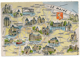 PAYS DE LA LOIRE. Carte Géographique DU MAINE. Illustration Homualk. Sites Touristiques, Blason - Pays De La Loire