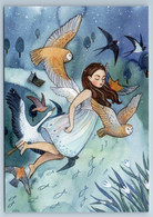 PRETTY LITTLE GIRL OWLS Swallows Birds TO FLY Fantasy Dream Russian New Postcard - Zonder Classificatie