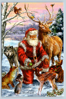 SANTA CLAUS And Forest Animal Red Fox Squirrel Wolf Menagerie New Postcard - Zonder Classificatie