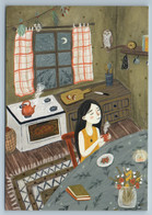 LITTLE GIRL Drink Tea In Kitchen Owl Fantasy Stove Window Cup New Postcard - Zonder Classificatie