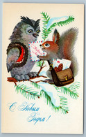 1979 SQUIRREL Brought Mail To OWL Postman Happy New Year Soviet USSR Postcard - Zonder Classificatie