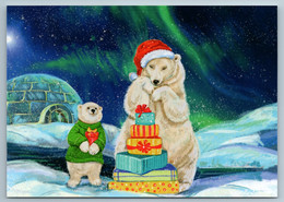 FUNNY POLAR BEARS With Christmas Gifts Ice House In Arctic New Year New Postcard - Zonder Classificatie