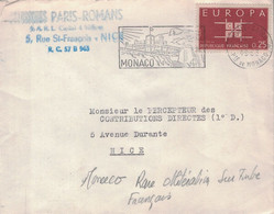 MONACO - TIMBRE DE FRANCE EUROPA 0.25C - ANNULATION FLAMME DE MONACO - 14-2-1963 - PEU COURANT. - Storia Postale