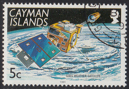 Cayman Islands 1991 Used Sc #628 5c Goes Weather Satellite - Cayman Islands