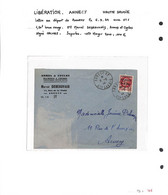 LIBERATION - ANNECY -Haute Savoie - Lettre Avec N°1  -ets Marcel Debeauvais A Annecy (voir Scan) - Liberation