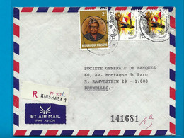 Zaïre Aangetekende Omslag Vanuit Kinshasa Naar Bruxelles (België) 1983 UNG - Oblitérés