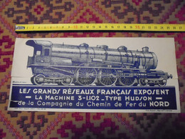 Dépliant Exposition 1937 Machine Locomotive 3-1.102 Type Hudson Chemin De Fer Du Nord - Chemin De Fer