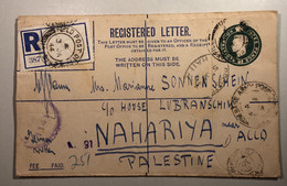Palestine “FPO 190 1944”GB Registered Postal Stationery Cover KGVI 3d> Nahariya (Israel Censored Field Post Office Haifa - Palestina