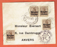 JF - Lettre De La Maison Communale De Les Waleffes 1916 Vers Anvers - Censure Militaire Allemande De Huy - Krijgsgevangenen