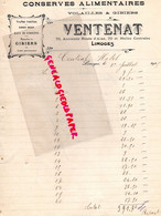 87- LIMOGES- FACTURE LEON VENTENAT-FABRIQUE CONSERVES ALIMENTAIRES-VOLAILLES GIBIERS-70 VIEILLE ROUTE AIXE HALLES-1915 - Lebensmittel