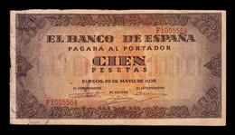 España Spain 100 Pesetas Burgos 1938 Pick 113 Serie F MBC VF - 100 Peseten