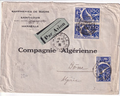 1936 - EXPO 37 - YVERT N°327 Sur ENVELOPPE Par AVION De MARSEILLE => BONE (ALGERIE) - Covers & Documents