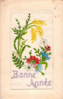 Carte Brodée -  Bonne Année - Fleurs Et Epi De Blé - Brodées