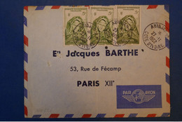 H25 COTE D IVOIRE BELLE LETTRE 1952 PAR AVION ABIDJAN POUR PARIS XII EME + AFFRANCH PLAISANT - Lettres & Documents