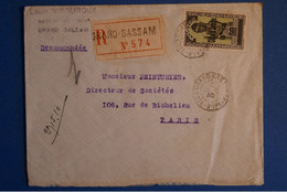 M20 COTE D IVOIRE BELLE LETTRE RECOM.1936 PETIT BUREAU GRAND BASSAM POUR PARIS FRANCE+ AFFRANCHISSEMENT PLAISANT - Covers & Documents