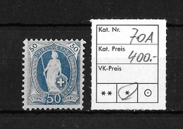 1882 - 1893 STEHENDE HELVETIA  Weisses Papier Kontrollzeichen Form A    ►SBK-70A*◄ - Neufs