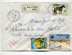 MALI Sikasso 1980 - Affranchissement Sur Lettre Recommandée - Cheval Lion's Club Fruit - Mali (1959-...)