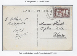 Algérie Tarifs Postaux - Carte - Storia Postale