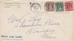 Canada PINEWOOD PRESS Slogan Flamme WINNIPEG Man. Unofficial 1937 FDC Cover Premier Jour Lettre GVI. - ....-1951