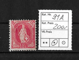1905 - 1908 STEHENDE HELVETIA → Weisses Papier Mit Wasserzeichen     ►SBK-91A*◄ - Neufs