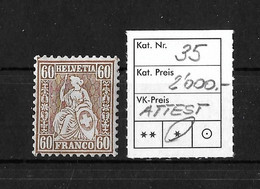 1862 SITZENDE HELVETIA → Gezähnt, Weisses Papier      ►SBK-35* / Mit Attest Renggli◄ - Nuevos