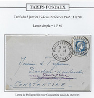Algérie Tarifs Postaux - Lettre - Storia Postale