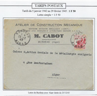 Algérie Tarifs Postaux - Lettre - Covers & Documents