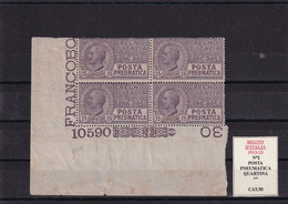 REGNO D'ITALIA 1913-23 N°2 POSTA PNEUMATICA BLOCCO DI 4 MNH - Pneumatische Post