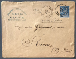 France N°90 Sur Enveloppe TAD Convoyeur ANNONAY à FIRMINY 9.11.1888 - (B3760) - 1877-1920: Période Semi Moderne