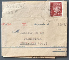 France N°515 Sur Lettre De Rosporden 16.9.1943 + Récépissé De Mandat Au Verso - (B3775) - 1921-1960: Période Moderne