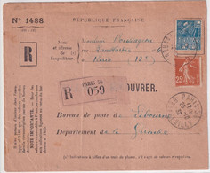 1932 - EXPO 31 + SEMEUSE Sur ENVELOPPE RECOMMANDEE RECOUVREMENT De PARIS - Storia Postale