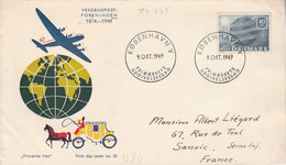 DANEMARK LETTRE FDC 75 ANS U P U POUR LA FRANCE 1949 - Storia Postale
