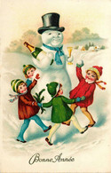 Snowman * Bonhomme De Neige * CPA Illustrateur * Bonne Année * Noel NOEL * Bouteille De Champagne Enfants Ronde Danse - Other & Unclassified