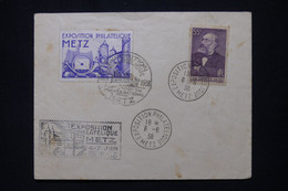 FRANCE - Vignette De L 'Exposition Philatélique De Metz Sur Enveloppe En 1938 Avec L 'oblitération De L 'Expo - L 111530 - Cartas & Documentos