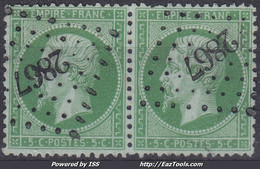FRANCE : EMPIRE N° 20a EN PAIRE SUPERBE OBLITERATION PC 2867 SELLIERES JURA - 1862 Napoléon III