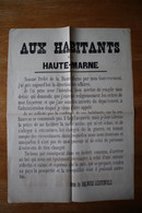 1870 Haute Marne  Affiche  Avis Préfet  De DALWIGK LICHTENFELS  Prise De Fonction - Historische Dokumente