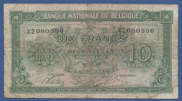 BELGIUM - P.122 – 10 Francs / Frank  = 2 Belgas 1943 CIRCULATED, Serie X2 080596 - 10 Franchi-2 Belgas
