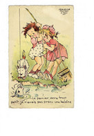 Delcampe - Cpa - Illustration Faizant Simon Jacqueline - Enfant Fillette Bonnet Pêche Chien Poisson "baleine" - 1953 - Faizant