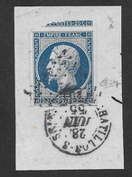 FRANCE - TIMBRES - Oblitéré S Fragment - YT N° 14 Ad NAPOLEON ND 20 C Bleu S Vert CàD CHATILLON S/S 1855 TB SIGNé CALVES - 1853-1860 Napoléon III.