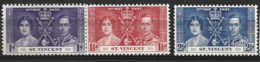 St Vincent  1937  SG  146-8  Coronation  Unmounted Mint - St.Vincent (...-1979)
