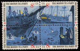 U.S.A.(1973) Boston Tea Party. Block Of 4 Missing The Color Black (litho). Scott No 1483c. APS Photo Certificate. - Varietà, Errori & Curiosità