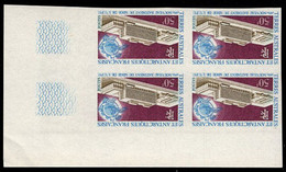 FRENCH ANTARCTIC(1970) New U.P.U. Building. Imperforate Corner Block Of 4. Scott No 36. Yvert No 33. - Imperforates, Proofs & Errors